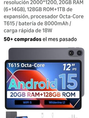 Android 15 12" Tablet - 20GB RAM, 128GB ROM - Gray